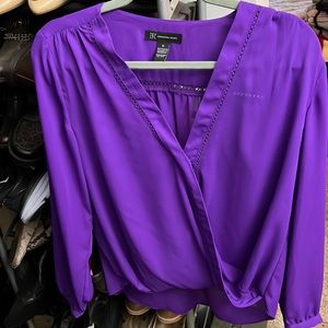Womens purple faux wrap blouse